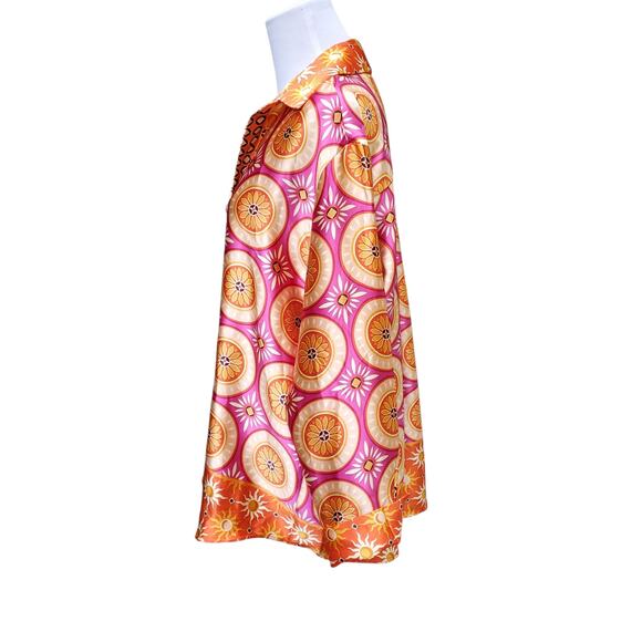 House of Harlow 1960 Button Down Tunic Top Shiny Retro Pink Orange Bold Sz M - Picture 7 of 14